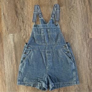 Y2K London London blue/white strip strap denim shorts overalls. Size‎ M.